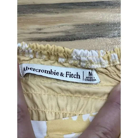 Abercrombie & Fitch Babydoll Dress Smocked Yellow Floral Size M Y2K Cottagecore - Picture 3 of 16
